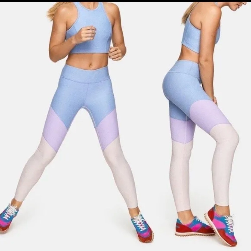 Outdoor Voices 7/8 Springs Tri-Color Leggings Lilac Lavender Dahlia SZ XL